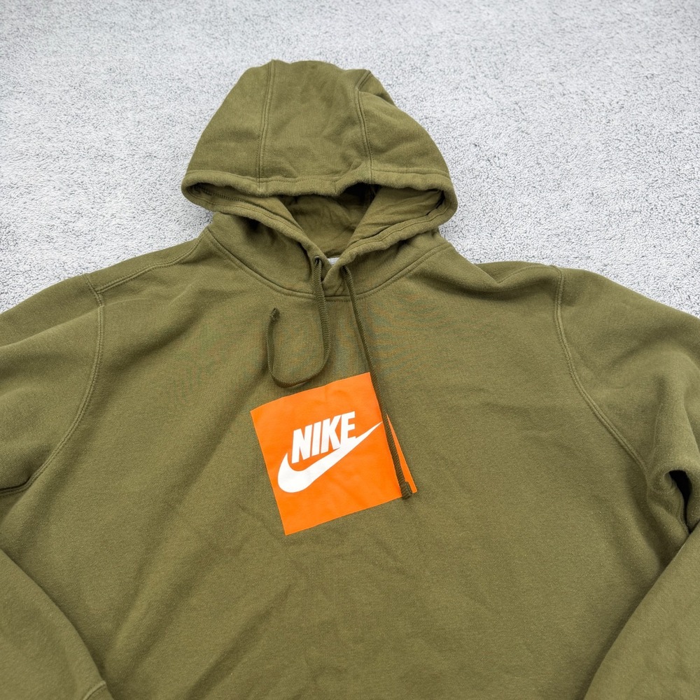 Nike Hoodie Mens Extra Large XL Olive Green Box Logo Center Swoosh Sweatshirt - Picture 2 of 14